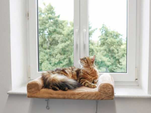 Mačky, Odpočívadlá, Odpočívadlá a škrabadlá - Pelech pre mačky, lehátko na parapet KERBL 56x36x7cm, béžové