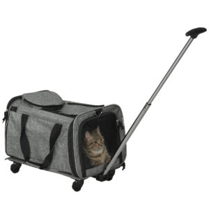 Prepravná taška 3 v 1 na prepravu pre psov a mačiek s teleskopickou rukoväťou a kolieskami - sivá 50 x 31 x 30 cm