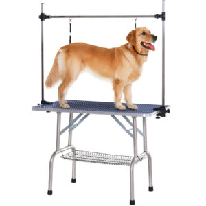 PawHut Pflegetisch Trimmtisch Schertisch mit Unterkorb für Hunde höhenverstellbar klappbar Edelstahl Metall Blau 107 x 60 x 170 cm