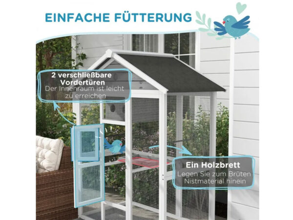 Voliéra pre vtáky PAWHUT D10-070V03GY, 112x68x154 cm – Obrázok 4