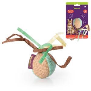 Hračky pre mačky, Hračky z prírodných materiálov, Mačky - Natural Only - loptička s pentľami, 15 cm