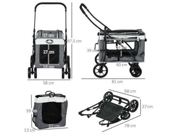 Vozík pre psov 2v1 PAWHUT D00-192V00GY, šedý – Obrázok 3