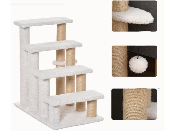 Schodíky pre psy a mačky PAWHUT D06-093, biele, 60x40x64 cm – Obrázok 4