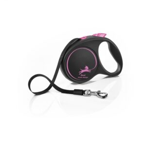 Psy, Samonavíjacie s páskou, Vodítka pre psov - flexi Black Design M pásek 5m/25kg růžová