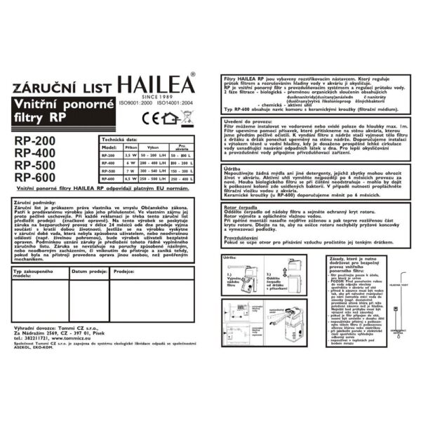 Hailea vnitřní filtr RP-500 – Obrázok 2